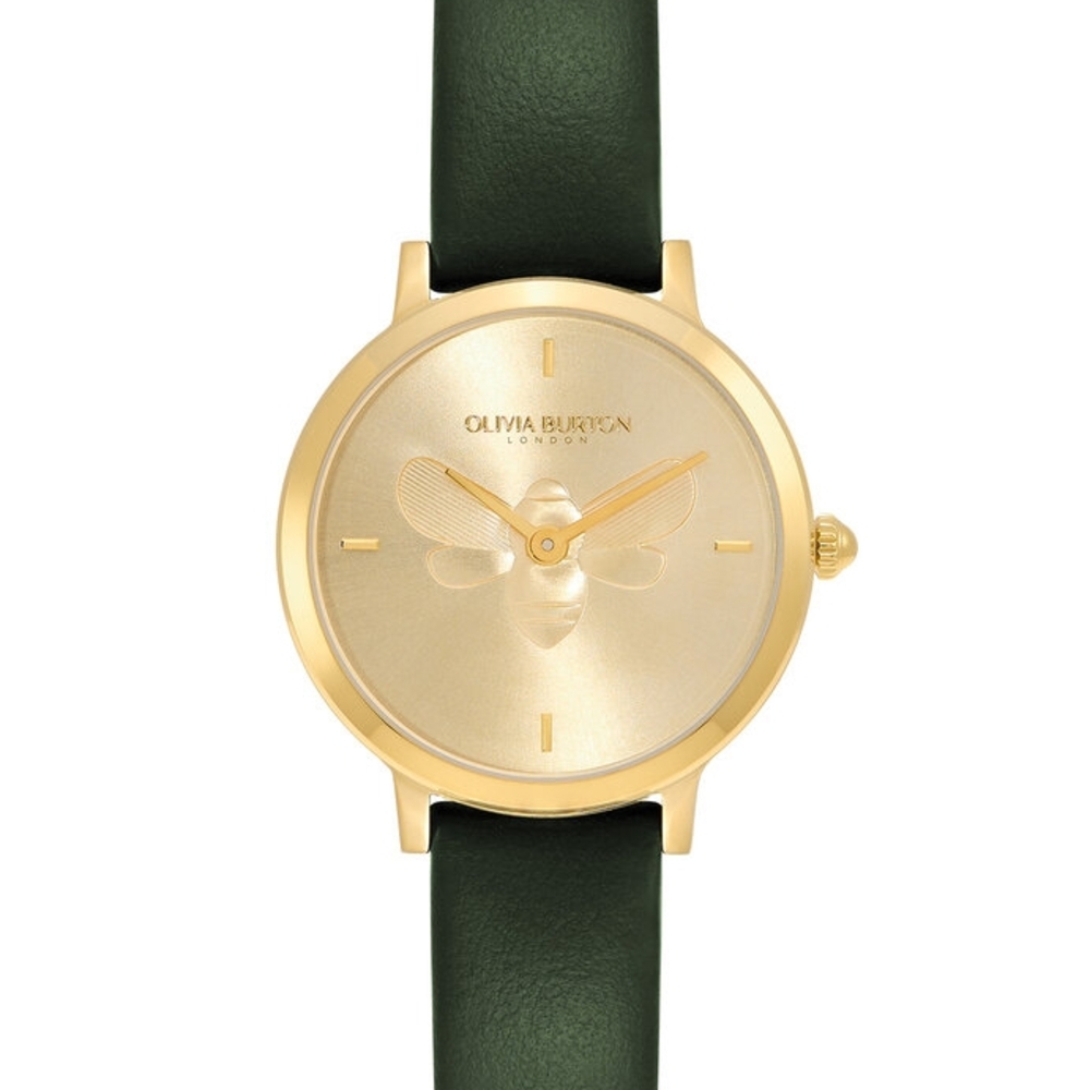 Olivia Burton Gold and Green Watch with Minimalist Design